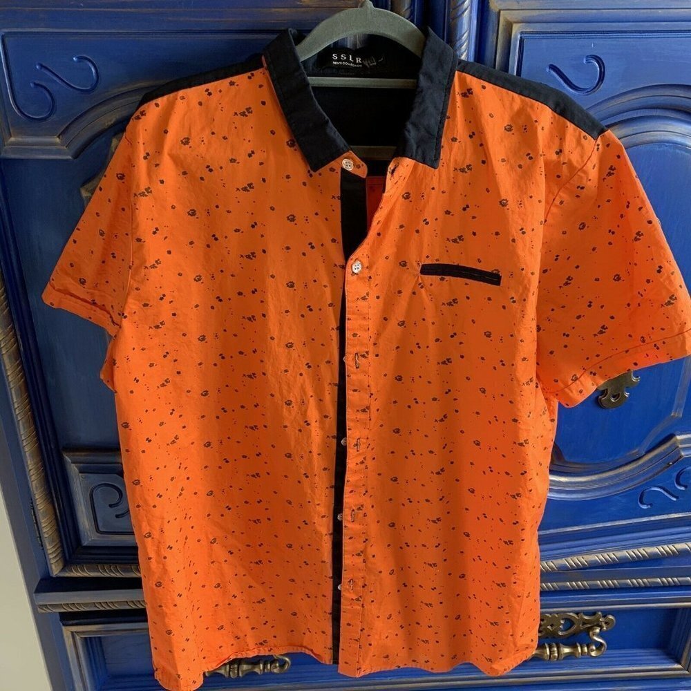 SSLR Mens Collection Orange Button Down Shirt LG